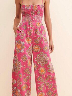 Mauve Smocked Wide Leg Jumpsuit Size Medium
